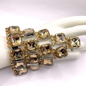 Gold toned rhinestone finger ring adjustable bracelet elegant hand chain